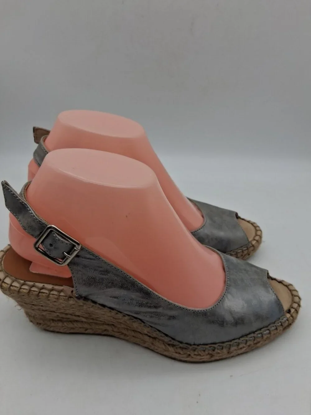 KANNA Espadrille Sandals Wedge Heels Womens 39 US 8.5  Leather Silver